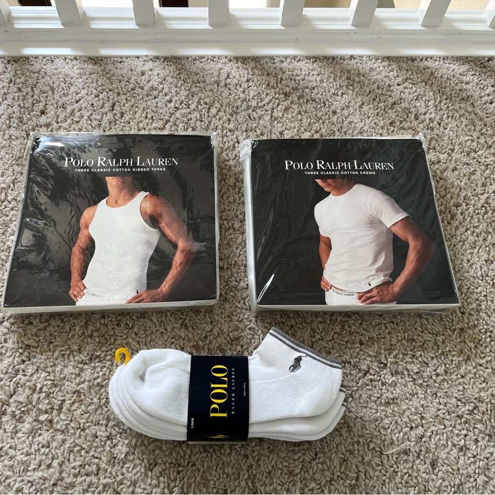 Brand New Mens Polo Ralph Lauren T Shirt Ribbed Tanks Socks Lot Medium White